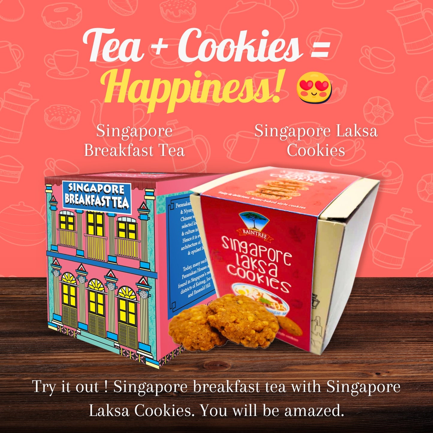 Raintree Singapore Laksa Cookies (72 g) Spicy & Savoury Flavour with 100% Pure Laksa Paste