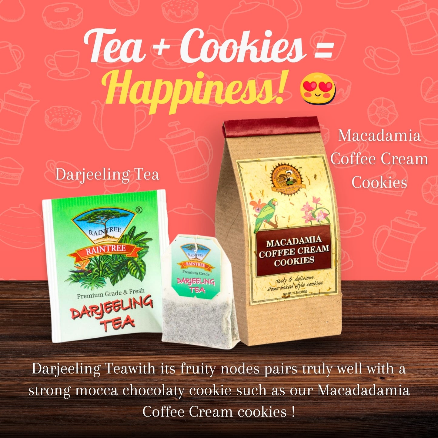 Raintree Macadamia Coffee Cream Biscuits (5 pcs) Cream-Filled Cookies, Home Baked Taste, Halal Certified, Perfect with Tea & Coffee