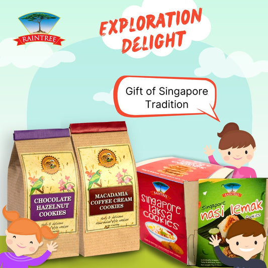 Raintree Exploration Delight Bundle | Macadamia Coffee, Chocolate Hazelnut, Nasi Lemak, Spicy Laksa Cookies | Halal Certified | Unique Singapore Flavors