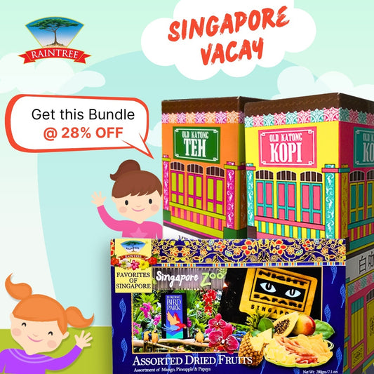 Raintree Singapore Vacay Beverage & Snack Bundle | Instant Milk Tea, White Coffee, Assorted Dried Fruit | Halal Certified | Low Sugar | Authentic Singapore Flavors